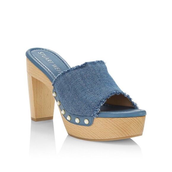 Stuart Weitzman Pearl Washed Denim Clog Sandals NIB Size 7.5B - Picture 5 of 12